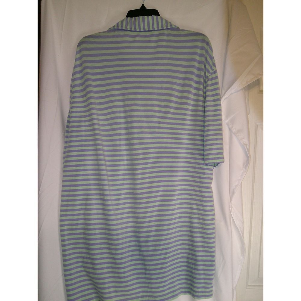 Peter Millar Striped Golf Polo Shirt Performance Athletic Casual XL Purple Green - Picture 2 of 3